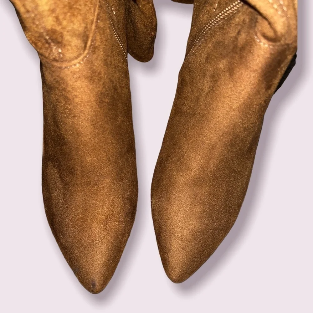Steve Madden Shaya Boots Cognac Brown Over The Knee Suede Leather Heels Size 6.5